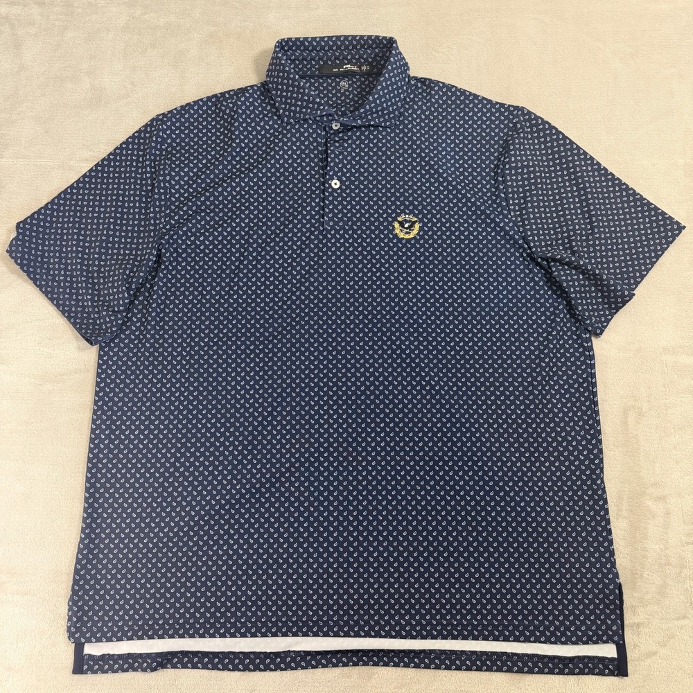 RLX‎ Ralph Lauren Mens XL Navy Blue Micro Paisley Golf Polo Shirt Eagle Crest